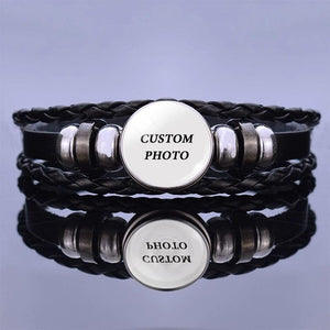 Personalized Photo Leather Bracelet Adjustable Button Bracelet