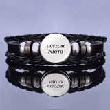 Personalized Photo Leather Bracelet Adjustable Button Bracelet