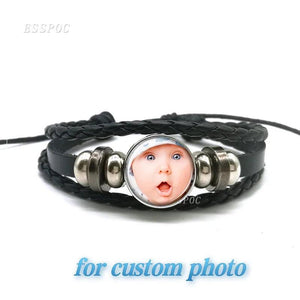 Personalized Photo Leather Bracelet Adjustable Button Bracelet