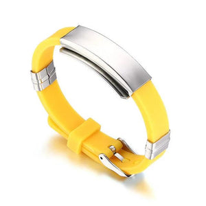 Adjustable Silicone Band Bracelet for Men Women Kids Stainless Steel Bangle