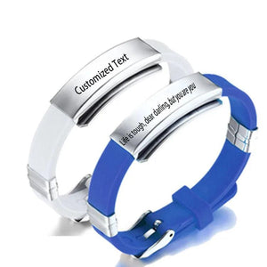 Adjustable Silicone Band Bracelet for Men Women Kids Stainless Steel Bangle