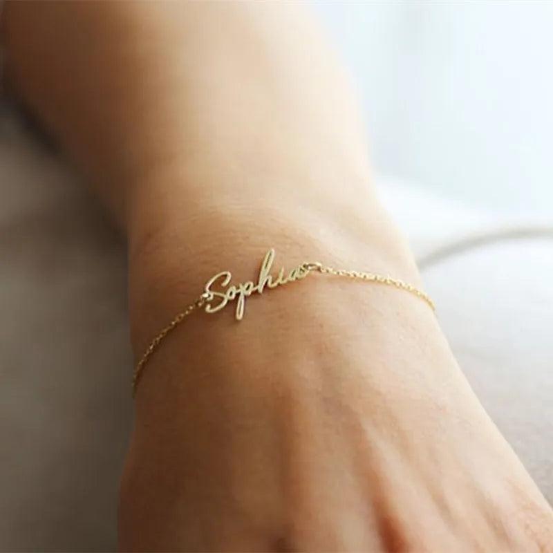 Custom Name Bracelet Stainless Steel Engraved Handwriting Bangle