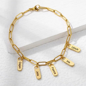 Personalized Stainless Steel Hang Tag Bracelet Engraved Name Letter ID Bangle