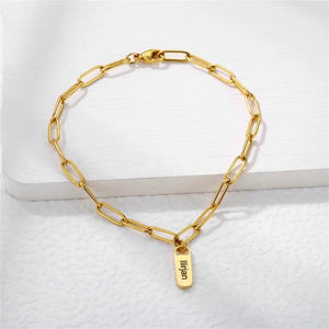 Personalized Stainless Steel Hang Tag Bracelet Engraved Name Letter ID Bangle