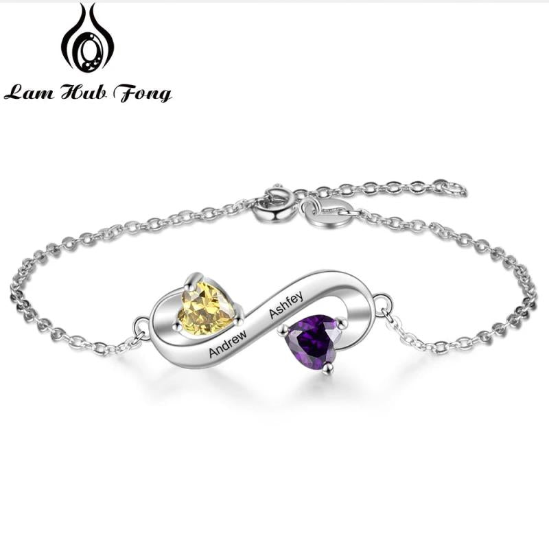 Personalized Silver Infinity Bracelet with Birthstone
