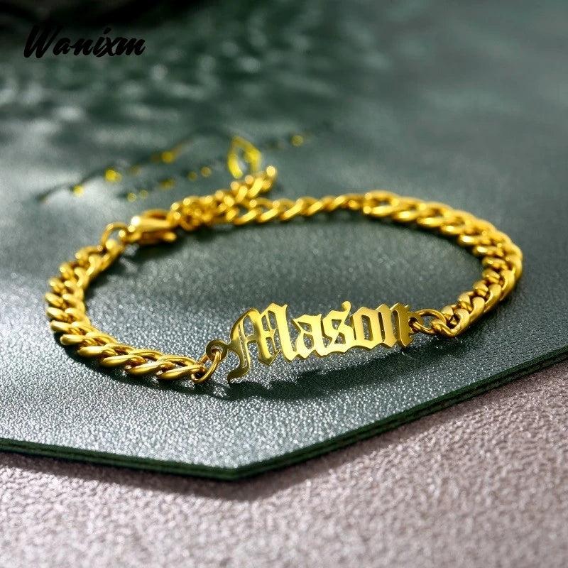 Custom Stainless Steel Name Cuban Chain Bracelet