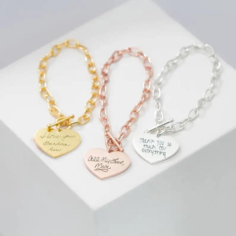 Handwriting Charm Bracelet - Memorial Jewelry - Sterling Silver Signature Bracel