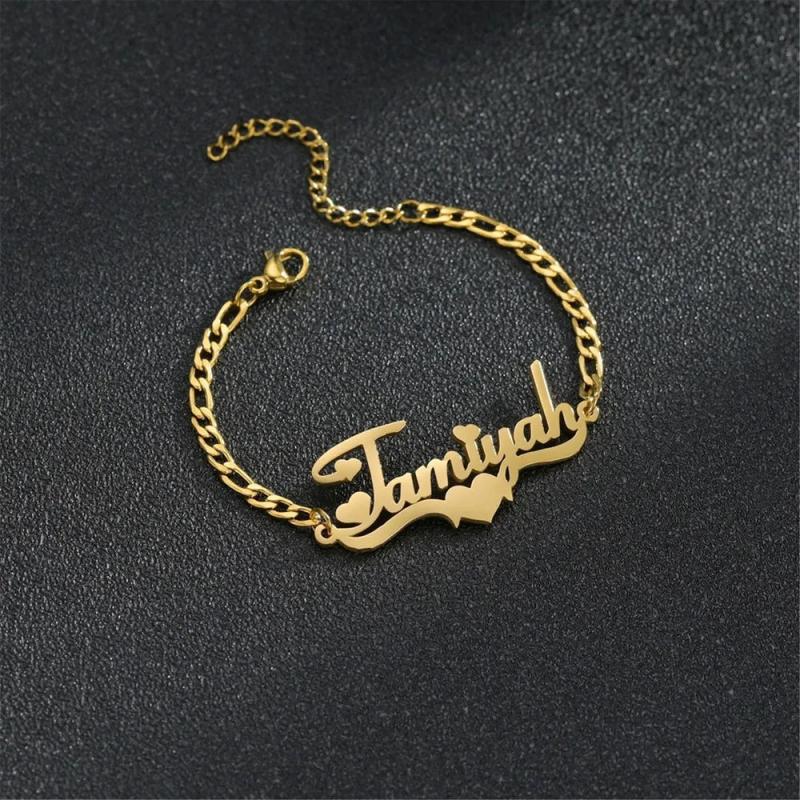Name Heart Bracelets Women Stainless Steel Charms Bangle