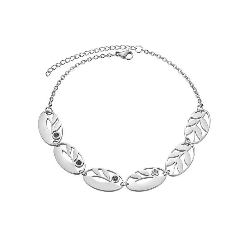 Personalized Leaves & Stones Bracelet Stainless Steel Engraved Names for Women