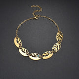 Personalized Leaves & Stones Bracelet Stainless Steel Engraved Names for Women