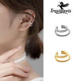 Trustdavis 925 Silver Double-deck CZ Clip Earrings Ear Cuff