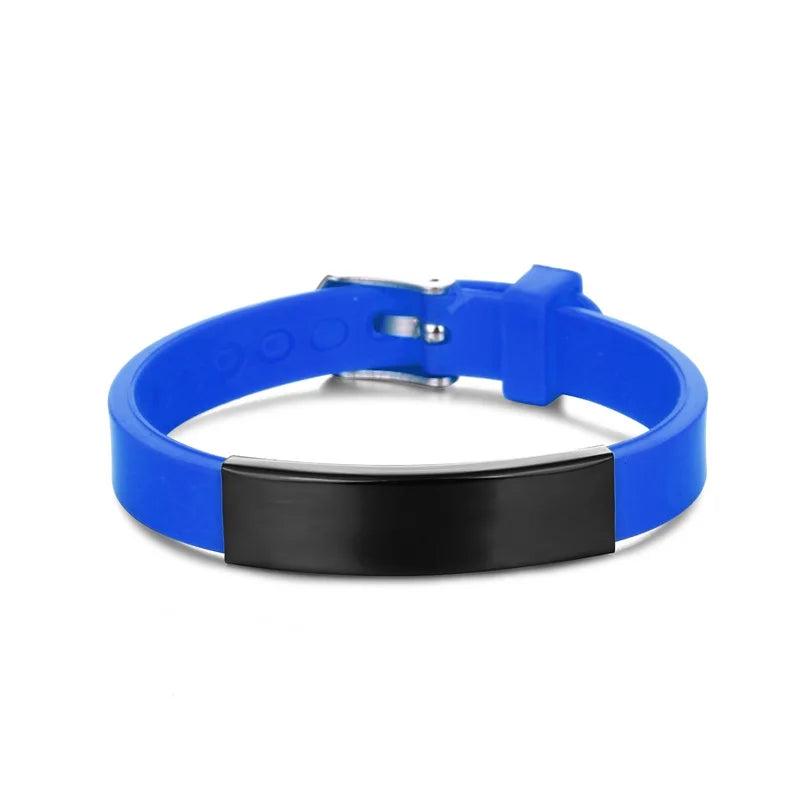 Engrave Name ID Number Anti Lost Bracelet Silicone Rudder Stainless Steel