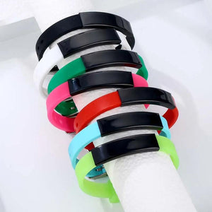 Engrave Name ID Number Anti Lost Bracelet Silicone Rudder Stainless Steel