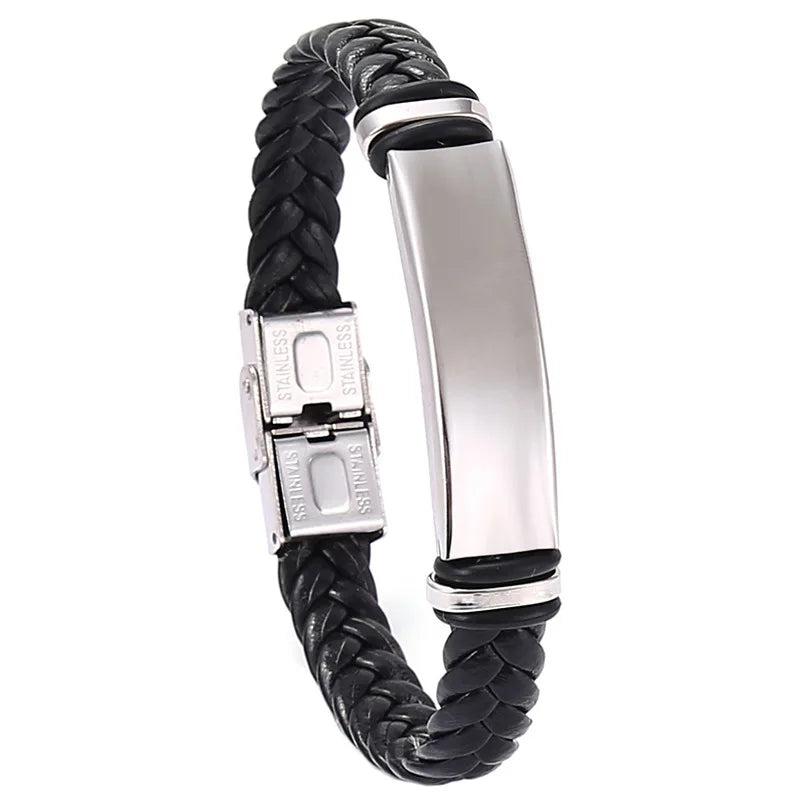 Custom Morse Code Couple Bracelets Gift Stainless Steel Leather Bangle