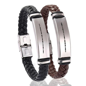 Custom Morse Code Couple Bracelets Gift Stainless Steel Leather Bangle
