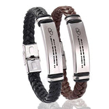 Custom Morse Code Couple Bracelets Gift Stainless Steel Leather Bangle