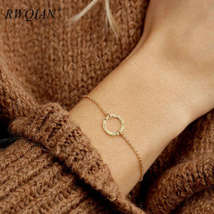 Minimalism 18K Plated Hammer Pattern Bracelet For Women
