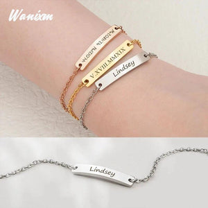 Personalized Engraved Name Bracelet Stainless Steel Adjustable Bangle