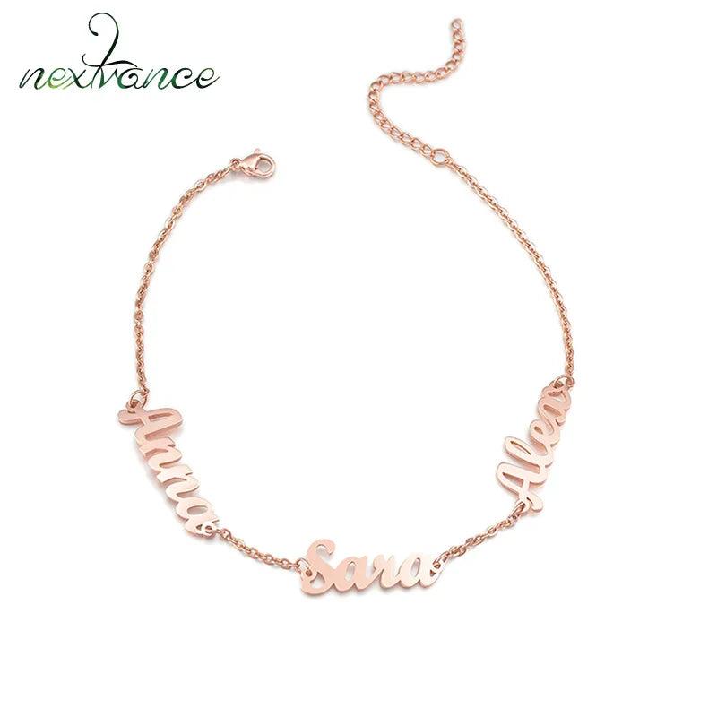 Personalized Letter Bracelet Stainless Steel - Name Date Wrist Bangle for Women