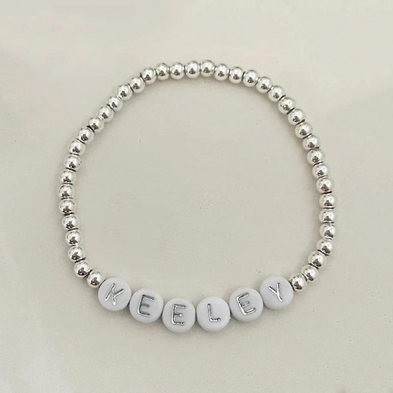 CCB Round Beads Elastic Bracelet Personalized Name Jewelry Unique Gift