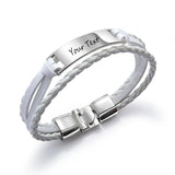 Custom Text Men's Leather Bracelet Stainless Steel