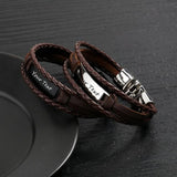 Custom Text Men's Leather Bracelet Stainless Steel