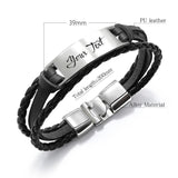 Custom Text Men's Leather Bracelet Stainless Steel