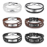 Custom Text Men's Leather Bracelet Stainless Steel