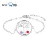 Personalized Tree of Life Engraved Bracelet with 2 Birthstones