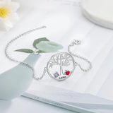 Personalized Tree of Life Engraved Bracelet with 2 Birthstones