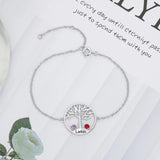 Personalized Tree of Life Engraved Bracelet with 2 Birthstones