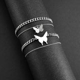 Personalized Butterfly Double Layer Silver Bracelet