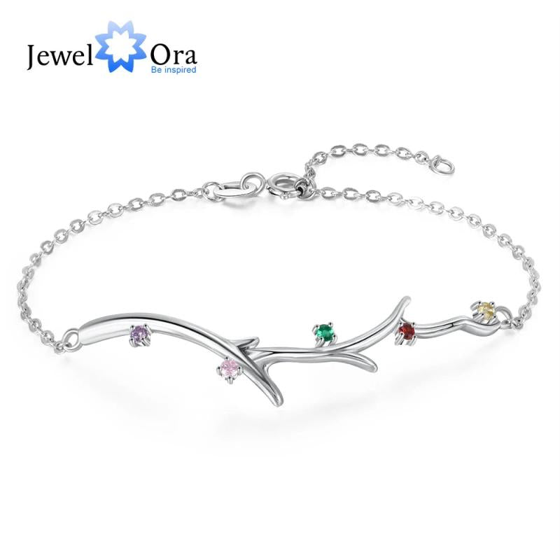 Family Birthstone Branch Bracelet with Zirconia Stones