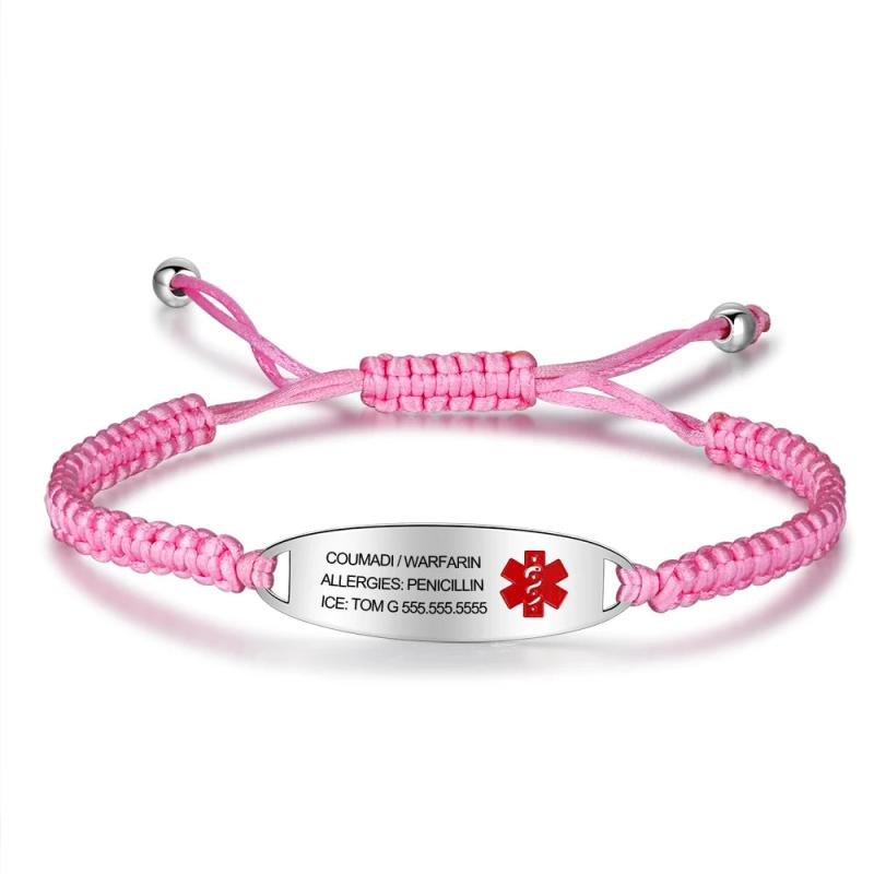 Personalized Medical Bracelet Stainless Steel Engrave Name Pink Bangles