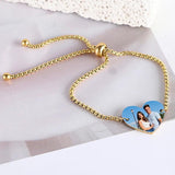 Personalized Name Photo Bracelet Stainless Steel Heart ID Tag Couple Jewelry