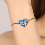 Personalized Name Photo Bracelet Stainless Steel Heart ID Tag Couple Jewelry