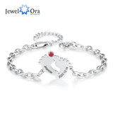 Personalized Baby Feet Charm Bracelet with Name, Date & Birthstone