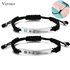 Personalized Stainless Steel Name Date Engraved Couple Bracelets