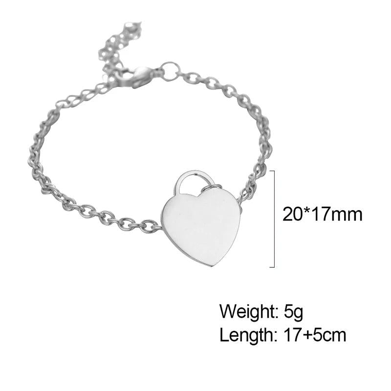 Lemegeton Love Heart Name Bracelet Stainless Steel Chain Charm Jewelry