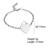 Lemegeton Love Heart Name Bracelet Stainless Steel Chain Charm Jewelry
