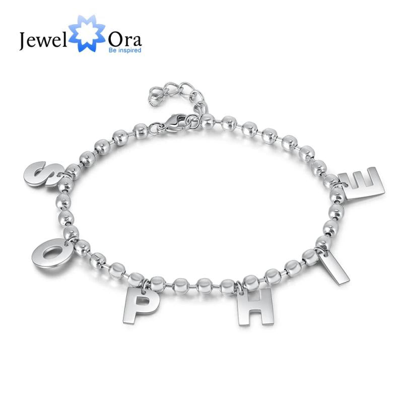 JewelOra Personalized Name A-Z Initial Bracelet Stainless Steel