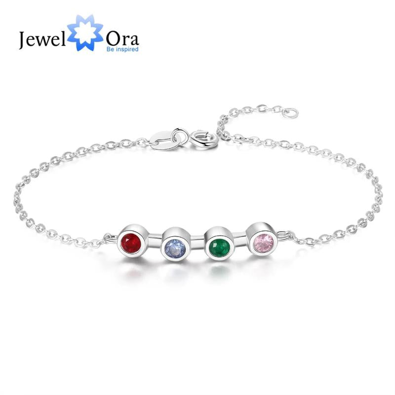 Personalized Mother Bracelet with 4 Birthstones Zircon Bracelets
