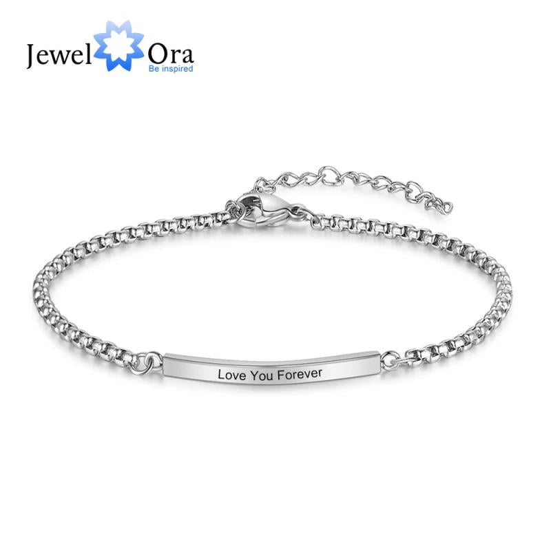 Custom Engraved ID Bracelet for Women, Stainless Steel Name Bar