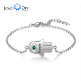 Personalized Good Luck Fatima Hand Bracelet with Birthstone Engraving Name