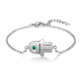 Personalized Good Luck Fatima Hand Bracelet with Birthstone Engraving Name