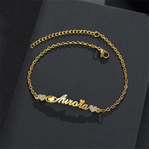 Personalized Name Bracelet with Crystal Heart for Girls