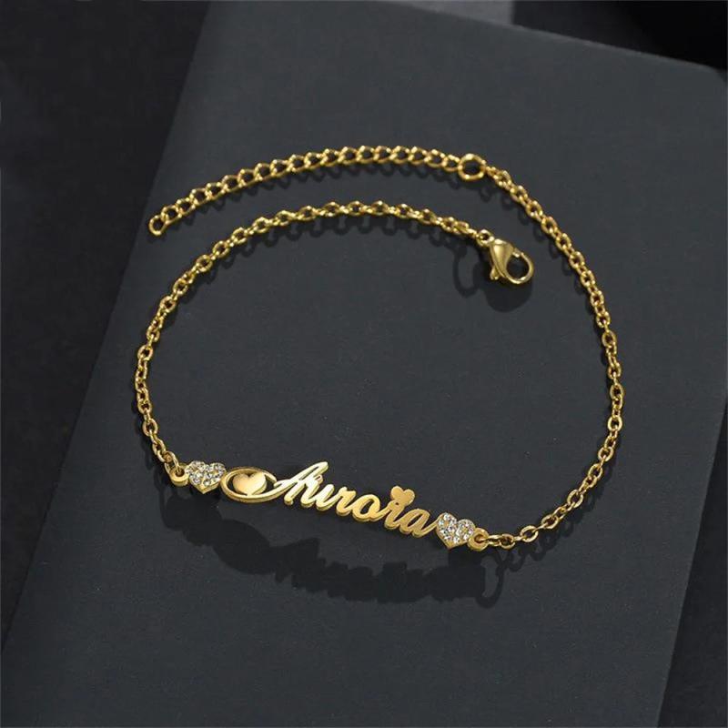 Personalized Name Bracelet with Crystal Heart for Girls