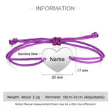 Personalized Couples Bracelet Engraved Stainless Steel Heart Rope Bracelet