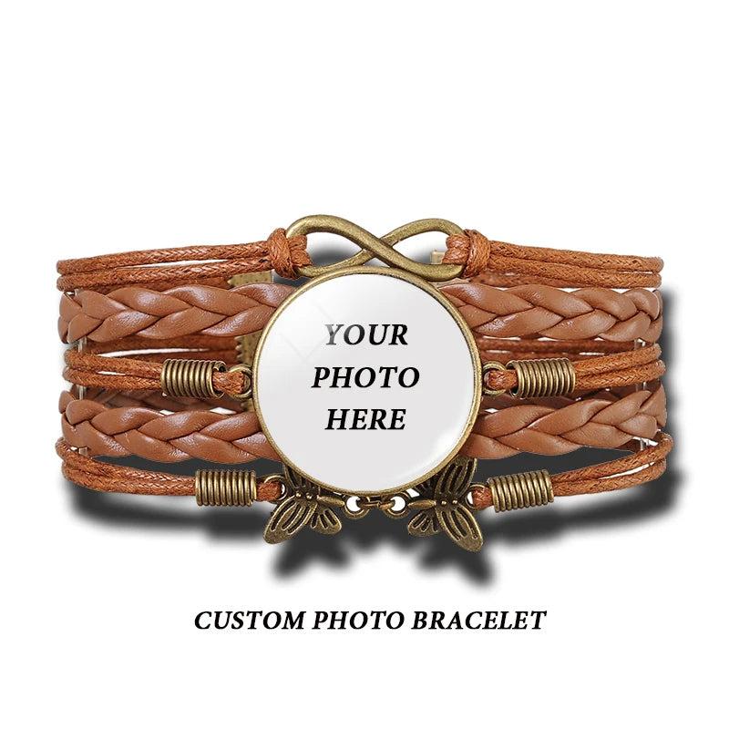 Baby Family Photo Braided Bracelet DIY Leather Personalized Jewelry
