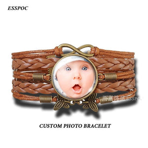 Baby Family Photo Braided Bracelet DIY Leather Personalized Jewelry